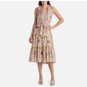 Kobi Halperin Rosalie Metallic Floral Tiered Midi Dress